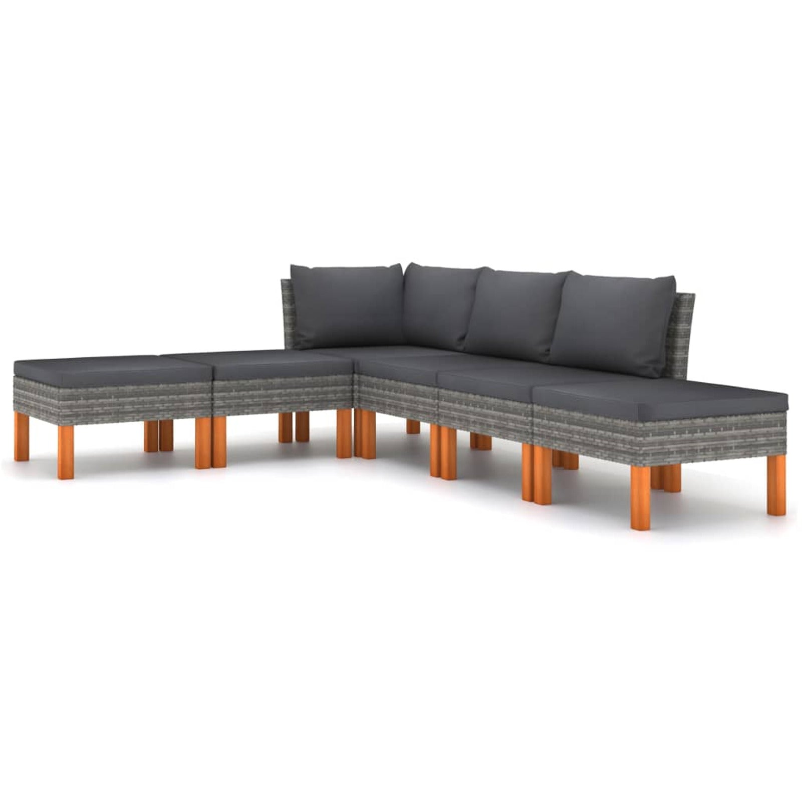6 Piece Poly Rattan Garden Set with Cushions Gray D34364