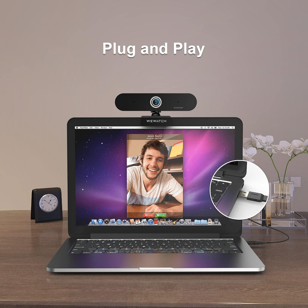 1080P Webcam with 2 Microphone, Auto Focus, USB, Low Light Correction J7699