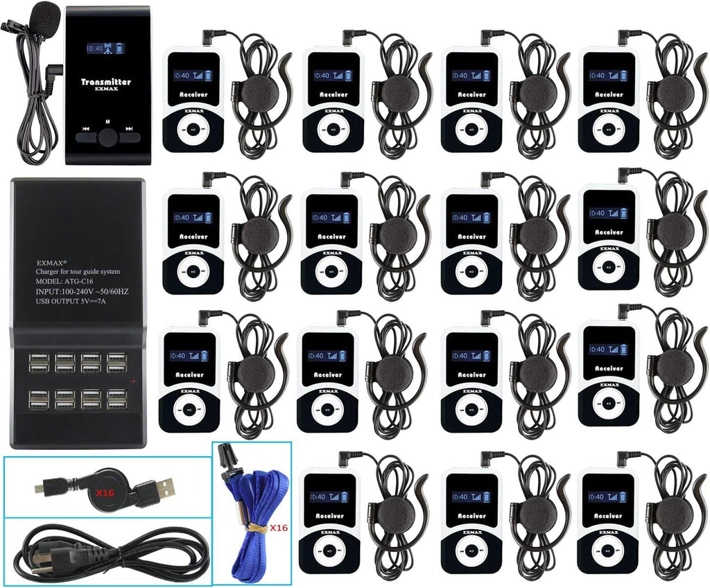 1 Transmitter 15 Receivers Wireless Tour Guide System with Charge Station X3431