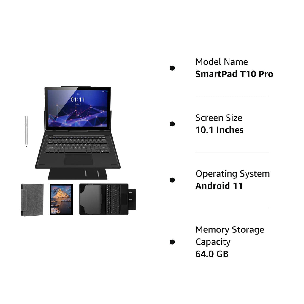 10.1 inch 2 in 1 Android 12 Tablet with Docking Keyboard Case, 4GB RAM 64GB ROM, 1920x1200 Full HD, Octa-Core Processor, 7000mAh Battery, Gray I990