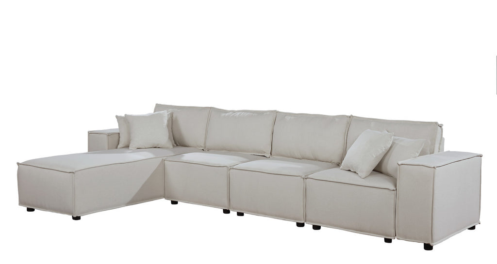 Cream Beige Linen Sofa with Reversible Chaise T80699