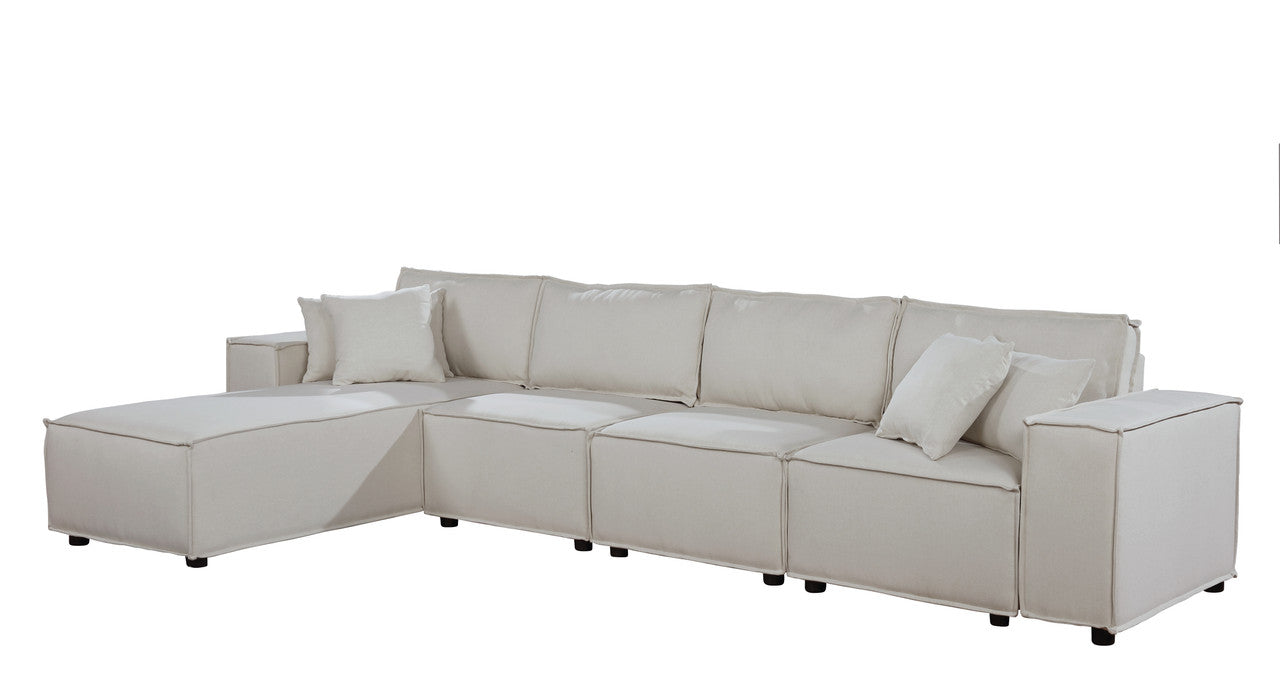 Cream Beige Linen Sofa with Reversible Chaise T80699