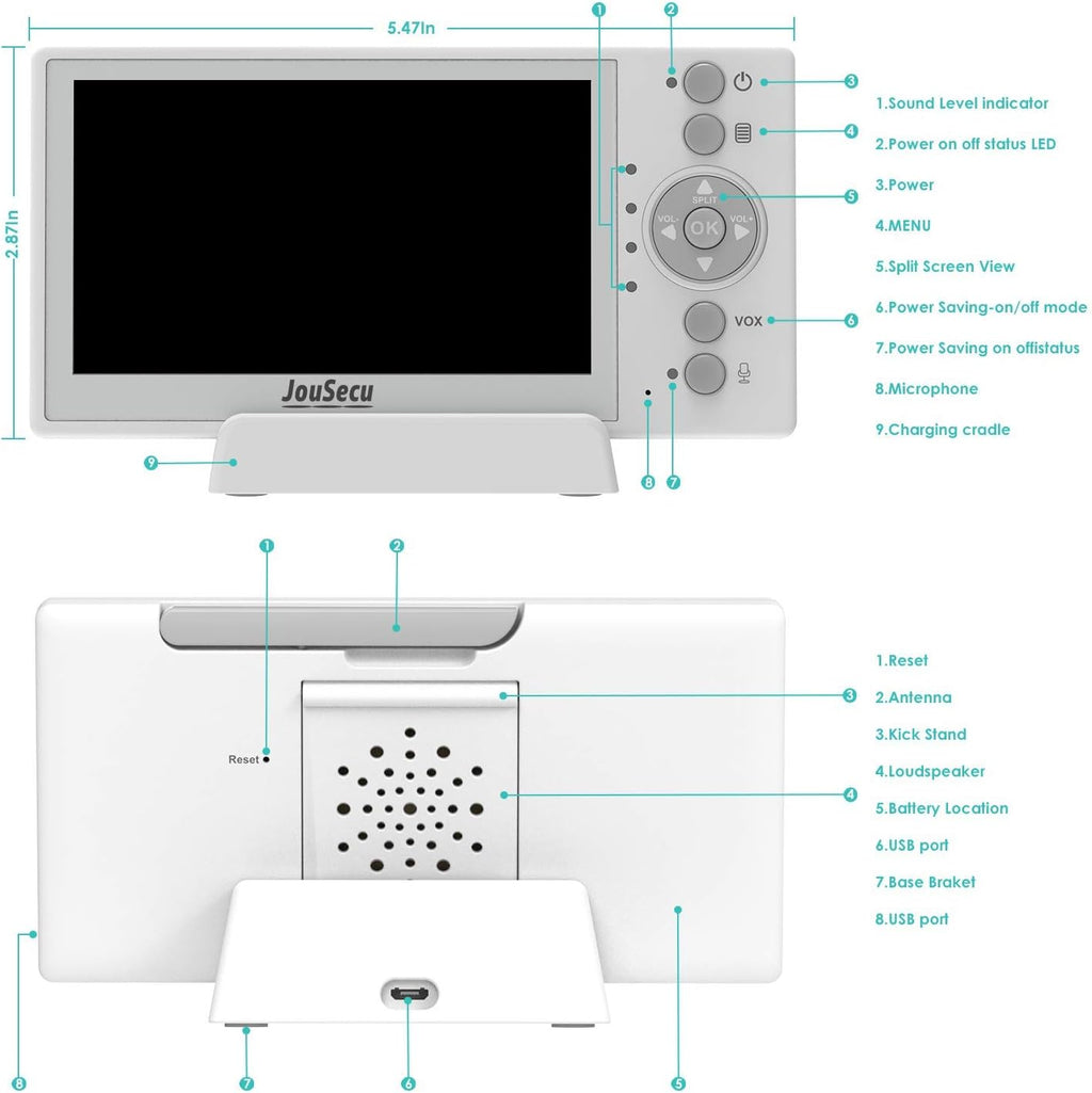 4.3 Inches LCD Split Screen Baby Monitor with 2 Camera H310609