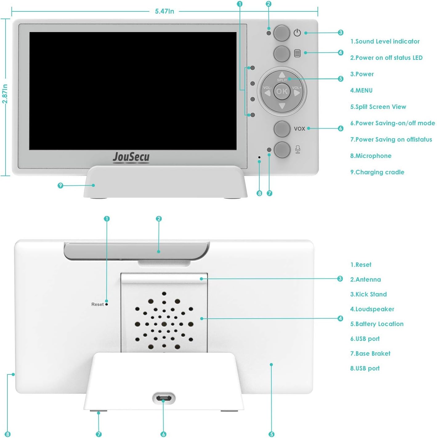 4.3 Inches LCD Split Screen Baby Monitor with 2 Camera H310609