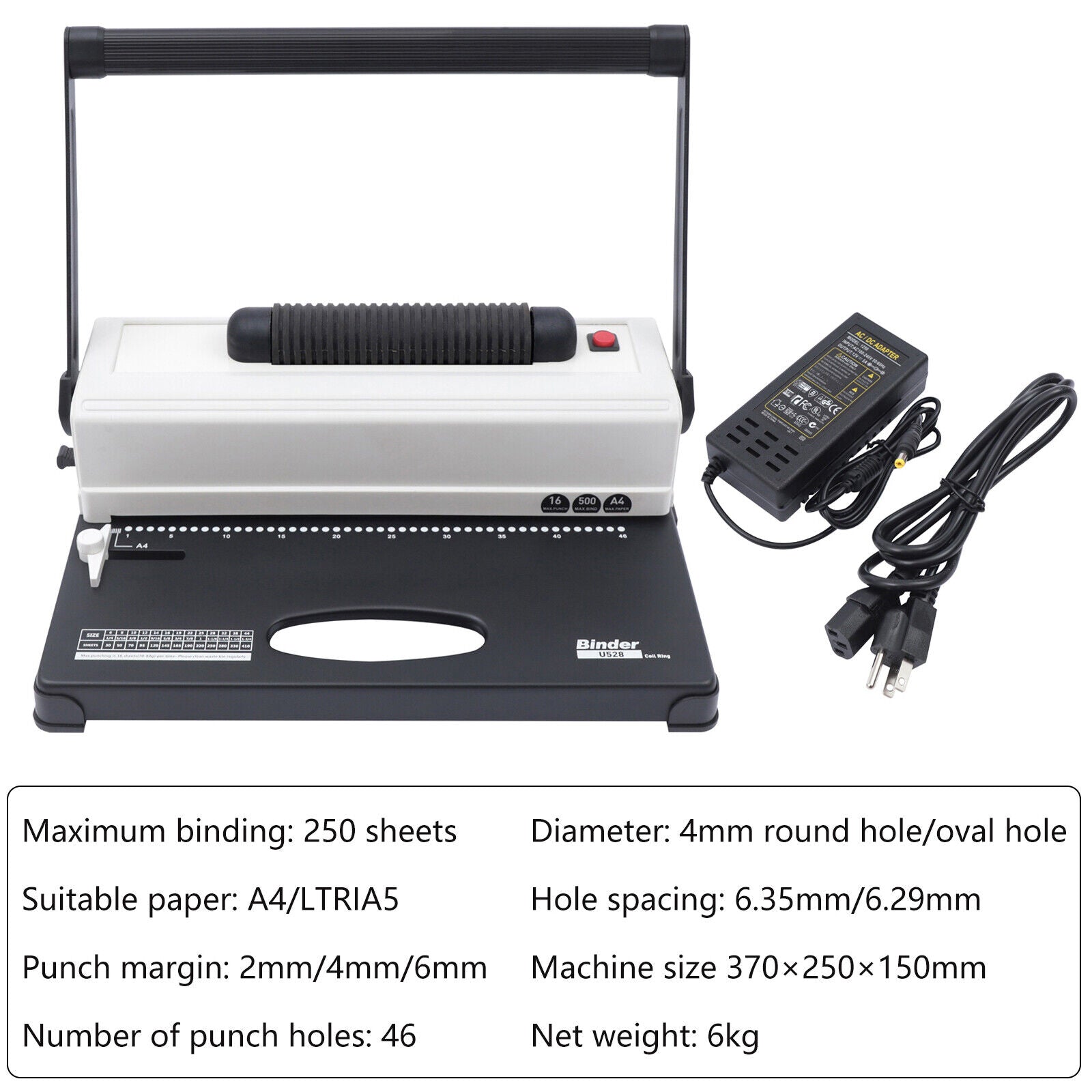 64 Holes Manual Coil Punch & Binding Machine with Electric Coil Inserter 110V W562