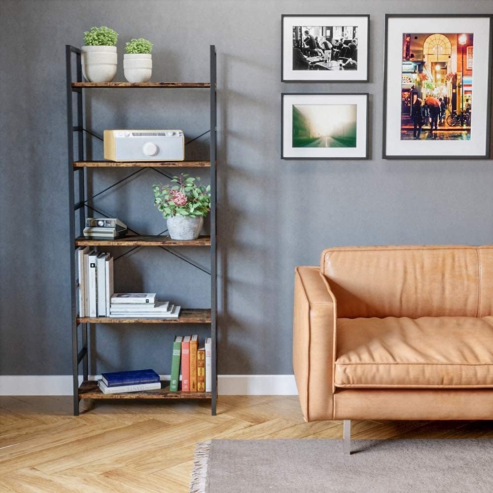 5 Tier Wood Bookcase with Adjustable Shelves T94841