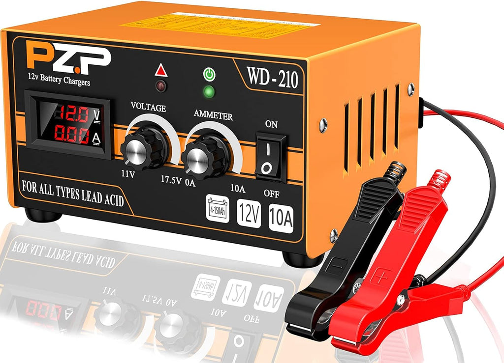 12V 0-10A Automatic Battery Charger and Maintainer with SAE Adapters, Battery Clamps and O-Ring Connectors Q343808