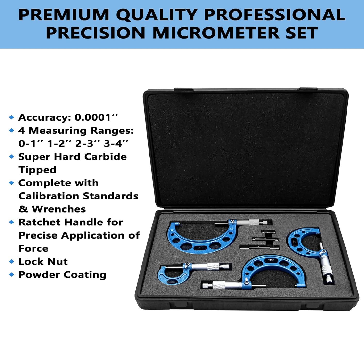 Outside Micrometer Set 0-4 / 0.0001 with Padded Case W992112
