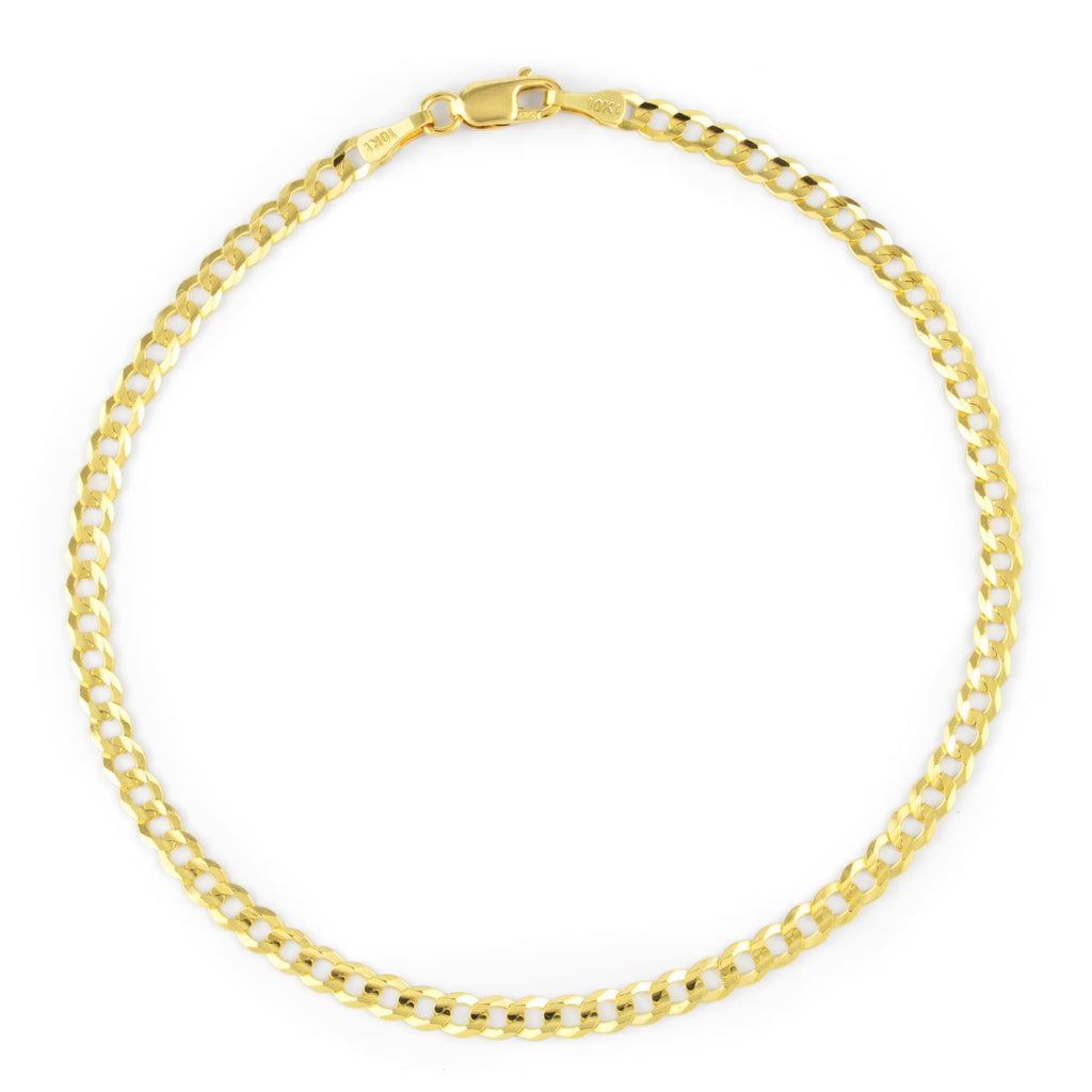 10k Yellow Gold 3mm Solid Cuban Curb Link Chain Bracelet or Anklet A5461