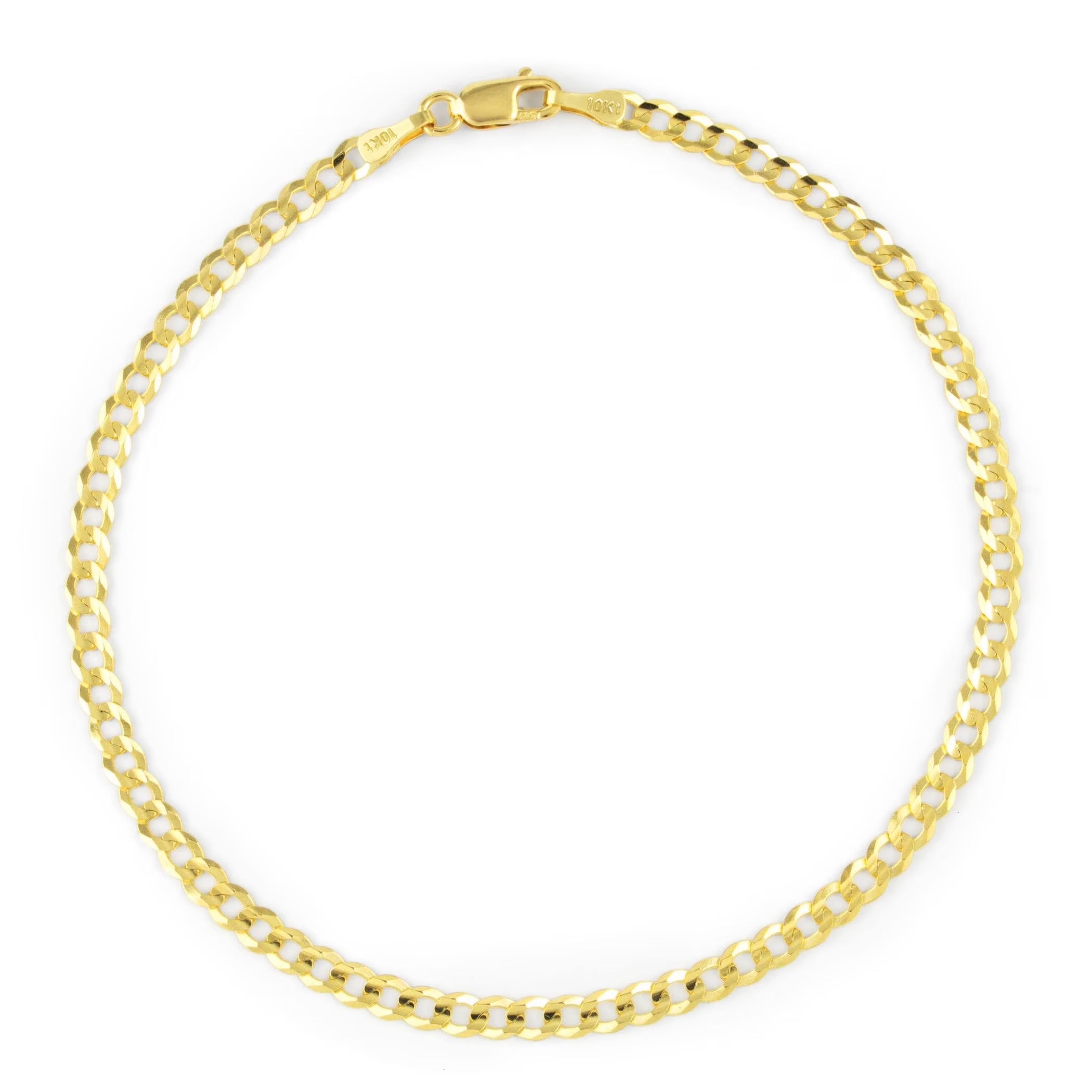 10k Yellow Gold 3mm Solid Cuban Curb Link Chain Bracelet or Anklet A5461