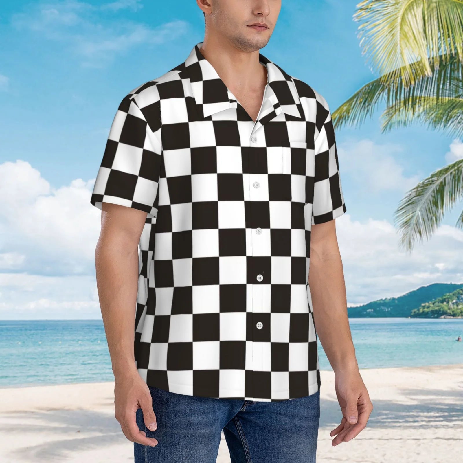 Black and White Checkerboard Hawaiian Shirts F34513