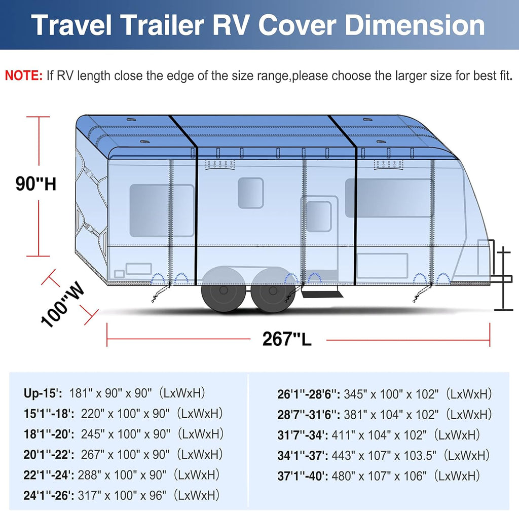 Upgraded Waterproof 500D Travel Trailer Cover with 4 Tire Covers, Tongue Jack Cover J1829