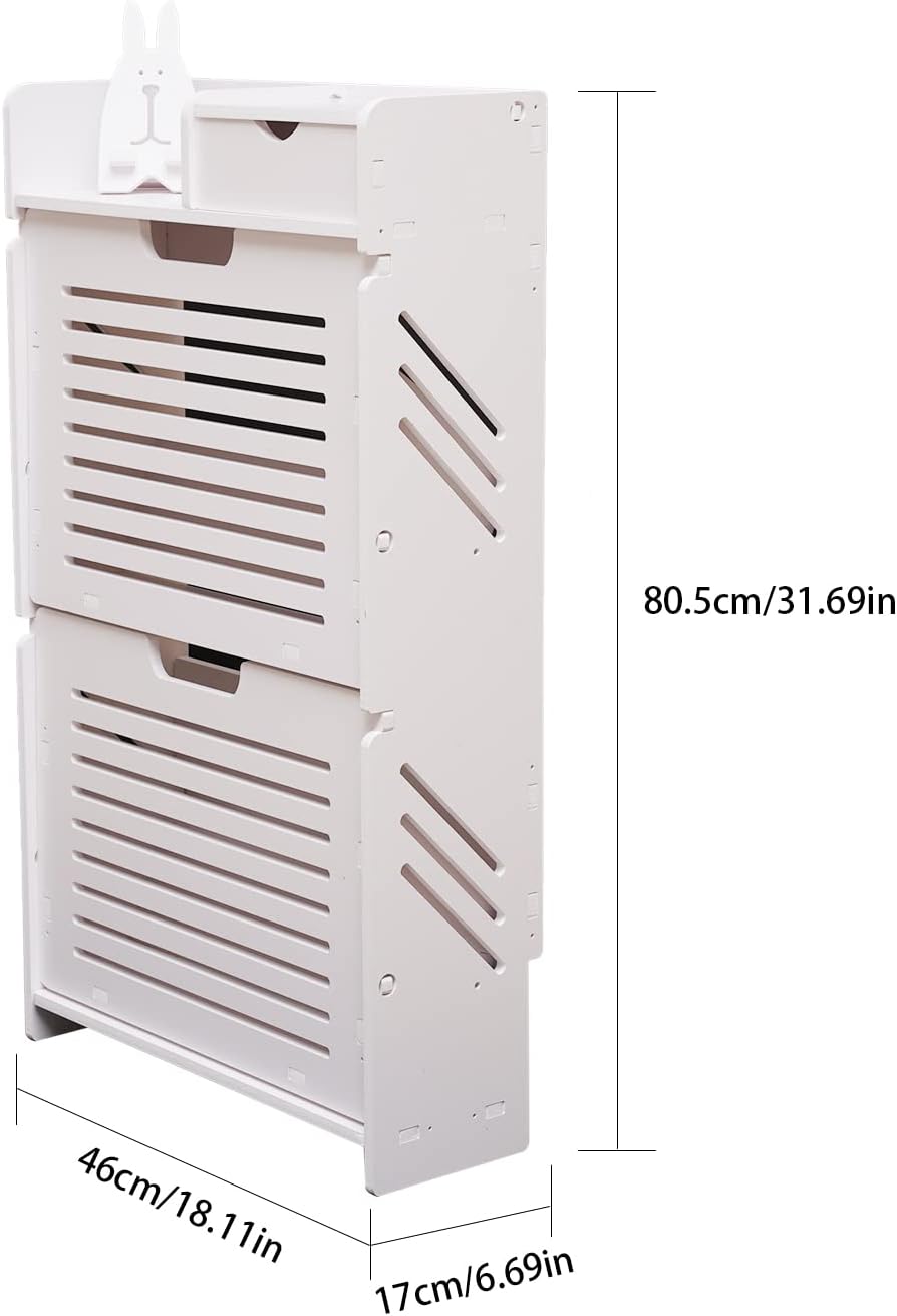 White 2 Tier Narrow Shoe Cabinet I588737