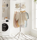 2-Tier Foldable Laundry Drying Rack with 27 Clips Stainless Steel White and Silver N454146