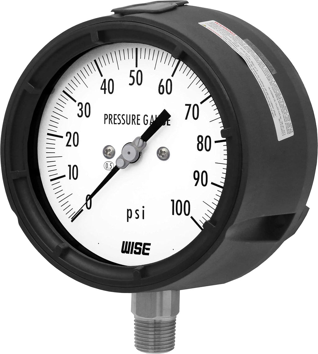 Pressure Gauge with thermoplastic case, 125mm Dial, 1/2NPT(M), Bottom Connection, 0~100psi, 0.5% Accuracy, Pack of 2 B40471