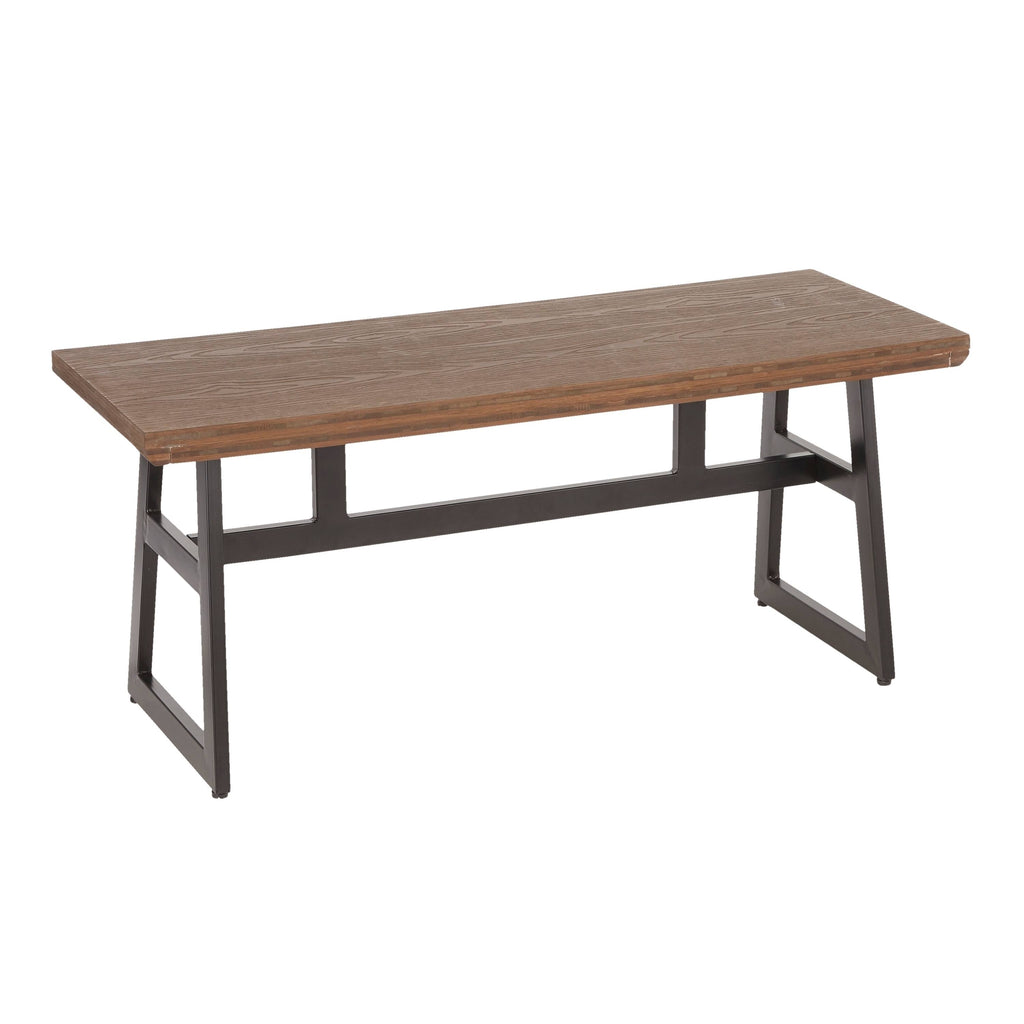Antique Espresso Metal and Wood Industrial Bench W822