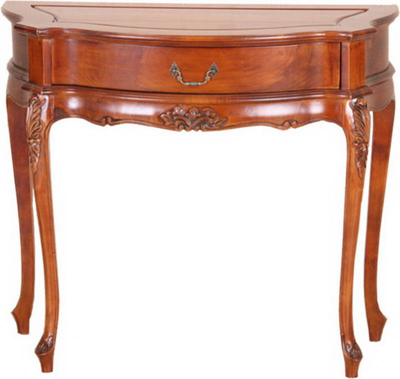 Carved One Drawer Wall Table, Brown Stain W813