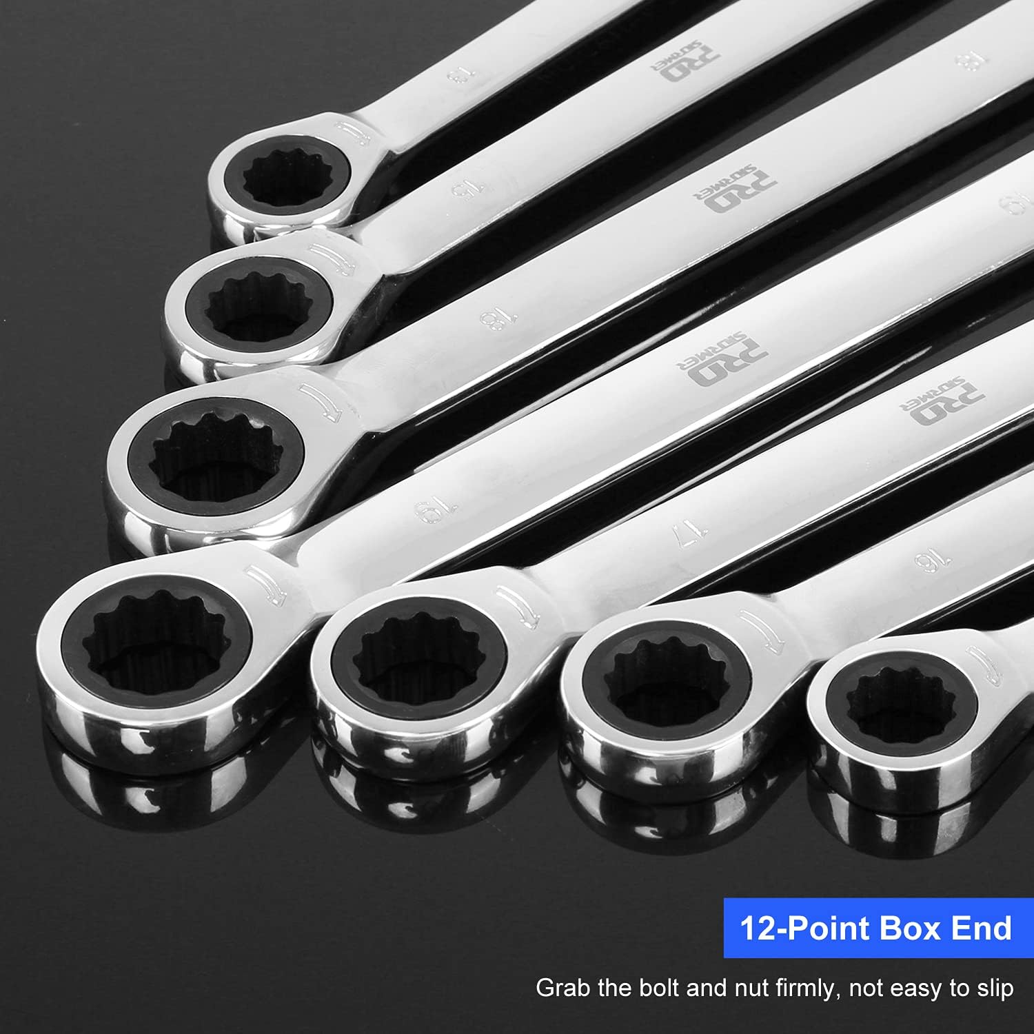 14-Piece Ratcheting Wrench Set Metric Chrome Vanadium Steel Combination Ended Spanner Kit with Storage Case S9399
