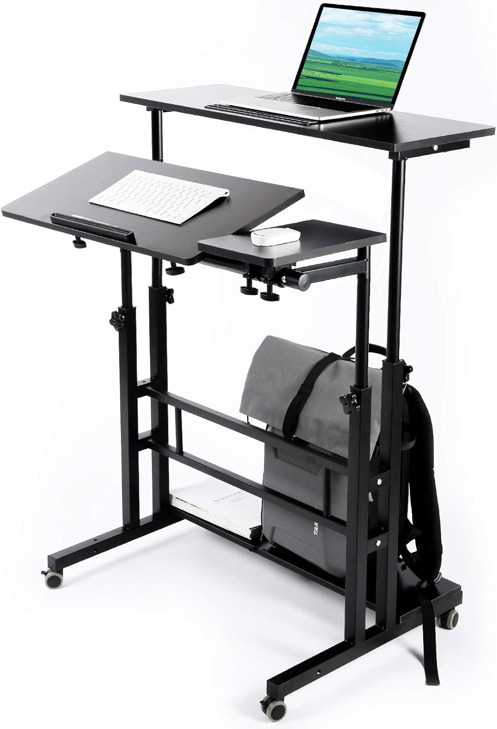 Black Portable Standing Desk with Wheels K960
