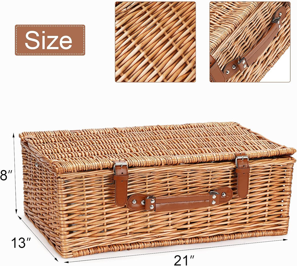 Large Willow Wicker Picnic Basket Set with Insulated Compartment X735