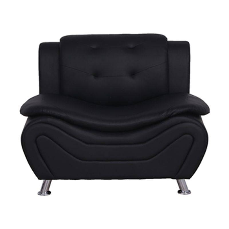 3-Piece Faux Leather Loveseat and 2 Club Chairs Set in Black B124