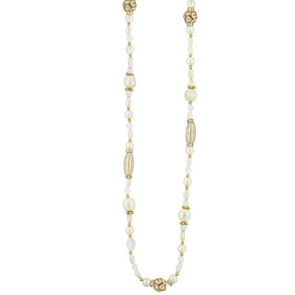 Faux Pearl And Crystal Rope Necklace 38" E166