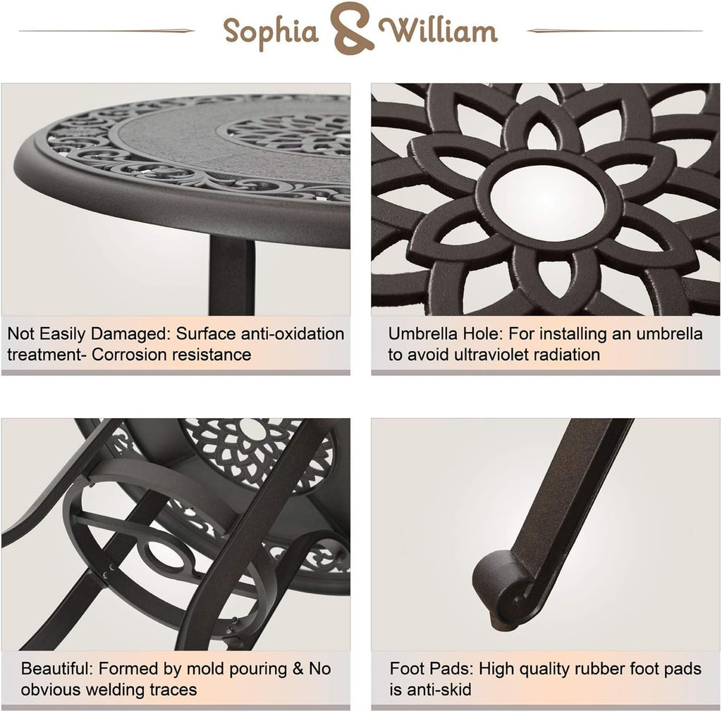 3 Pieces Cast Aluminum Bistro Bar Set with 2 Chairs and 1 Round Table, Antique Bronze Y794643