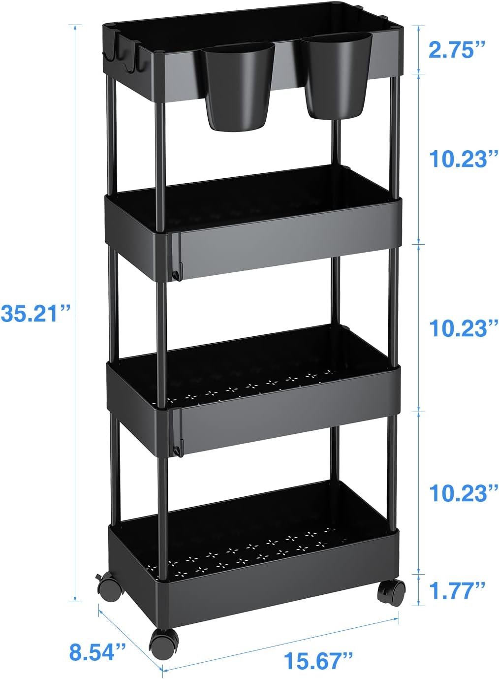 Black 4-Tier Rolling Utility Cart H8321
