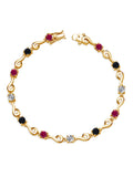 18K Yellow Gold Plated Silver Red Created Ruby Black Onyx White Lab Grown Diamond Bracelet I711