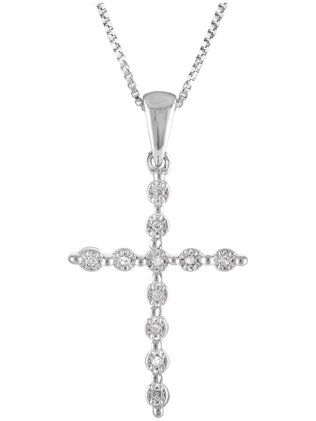 White Diamond Accent Cross Pendant in Sterling Silver with 18" Chain I8234
