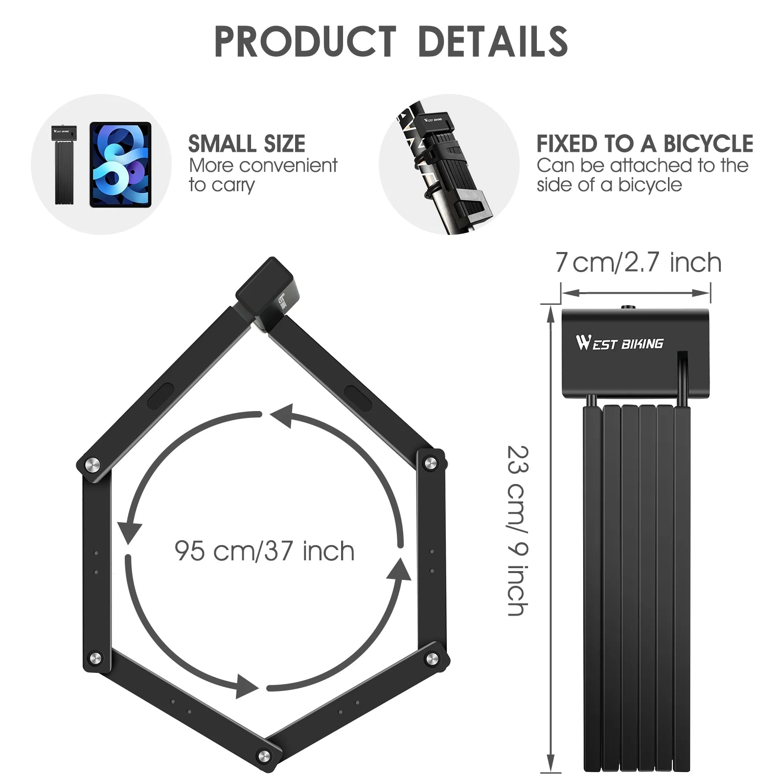 39in Foldable Steel Anti-Theft Bicycle Lock with 2 Keys M382409
