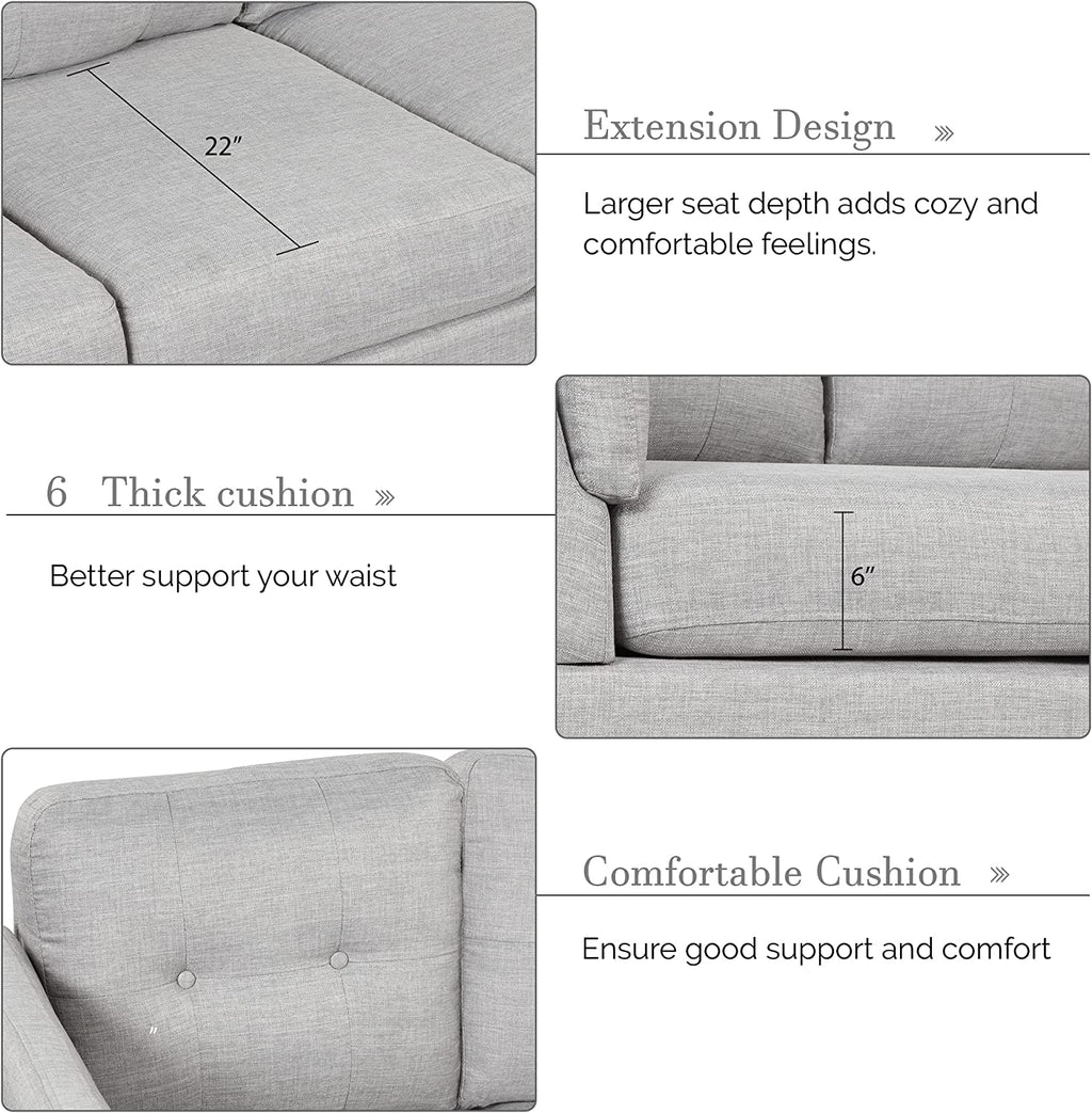 Gray Linen L-Shape Sectional Sofa with Chaise Lounge Q355