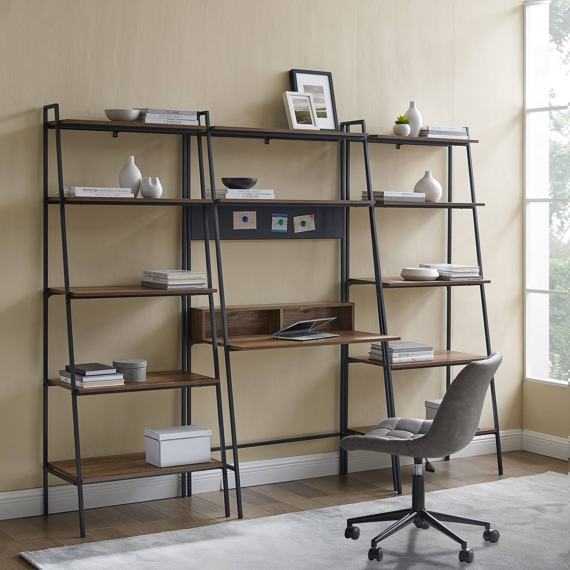 Mocha 3-Piece Desk and Shelf Set N661