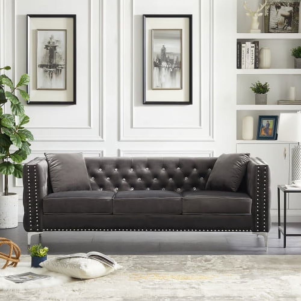 Grey Velvet Sofa with 2 Pillows C494787