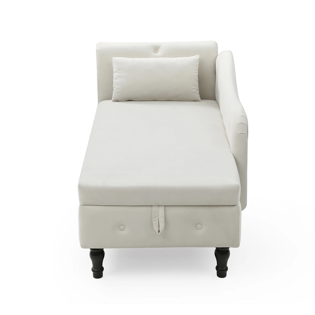 Beige Velvet Storage Chaise Lounge with 1 Pillow U8253