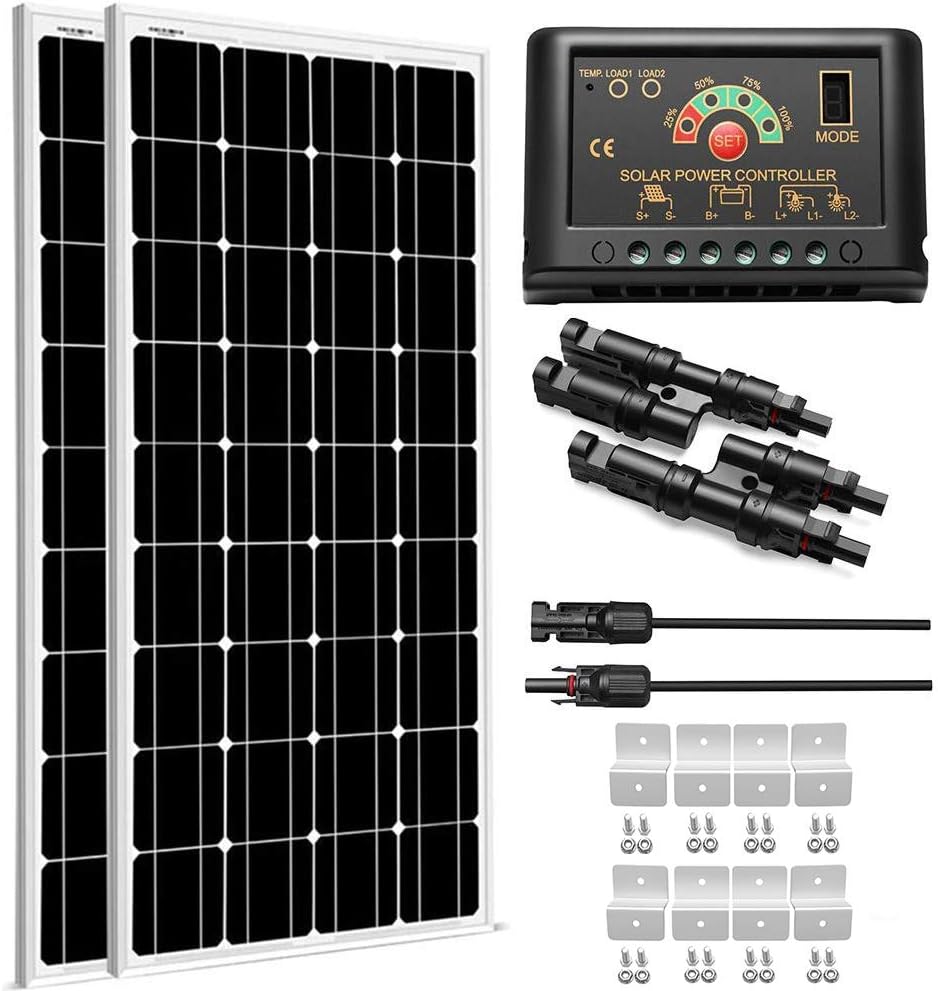 200 Watt 12V Monocrystalline Solar Panel Kit with LCD Controller N3237