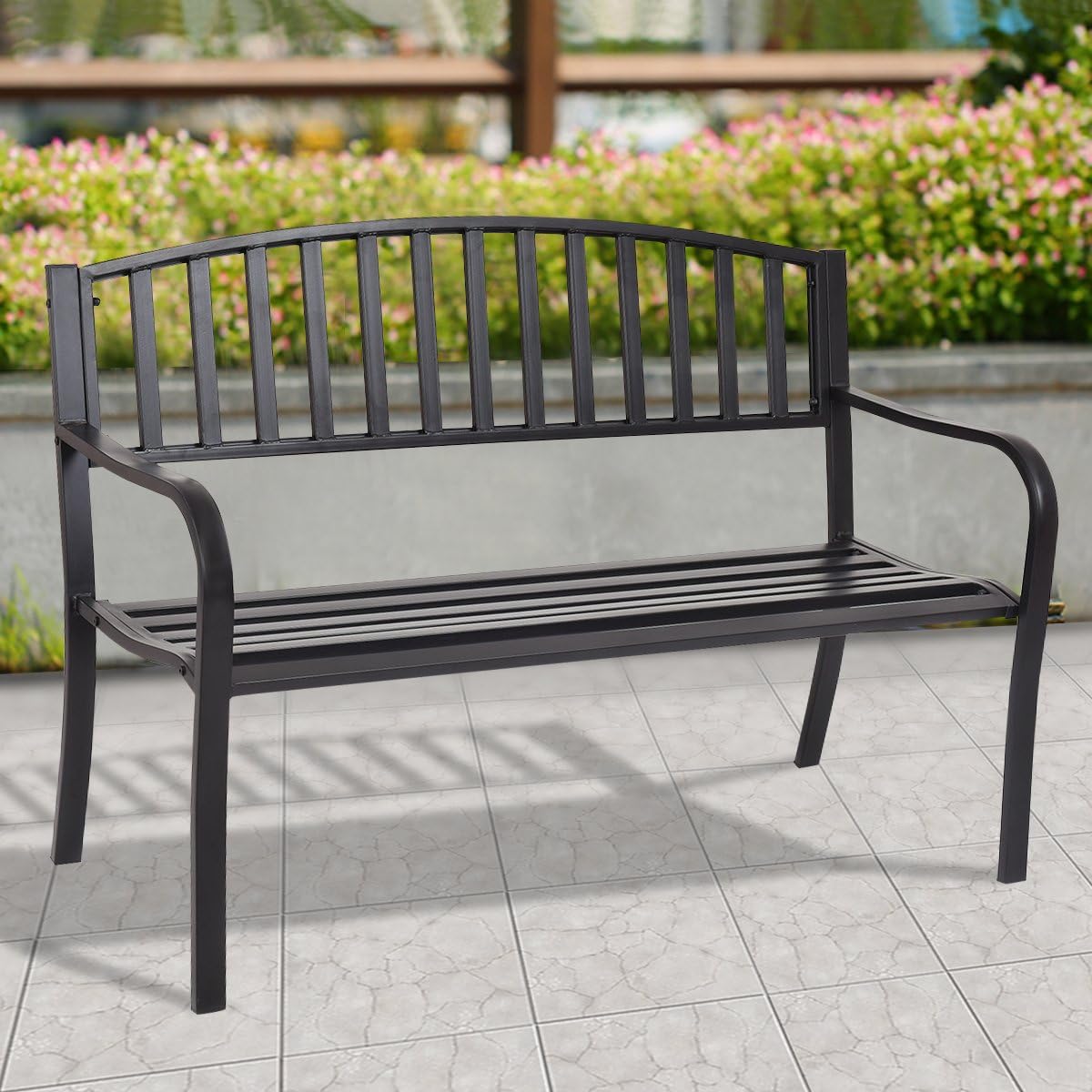 Black Cast Iron Patio Bench C421