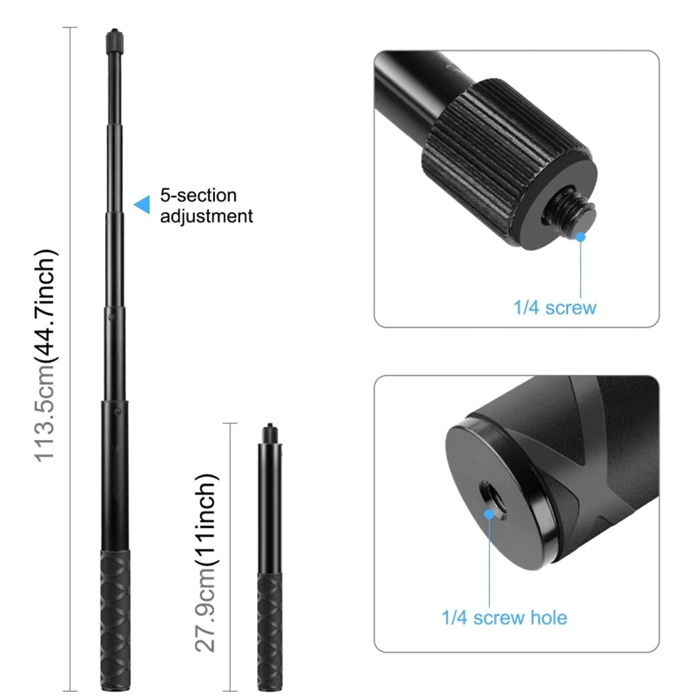 Motorcycle Bike Selfie Stick Handlebar Mount Bracket 27.9cm-113.5cm Adjustable Length with 14 Inch Screw & Sports Mount Adapter O793563