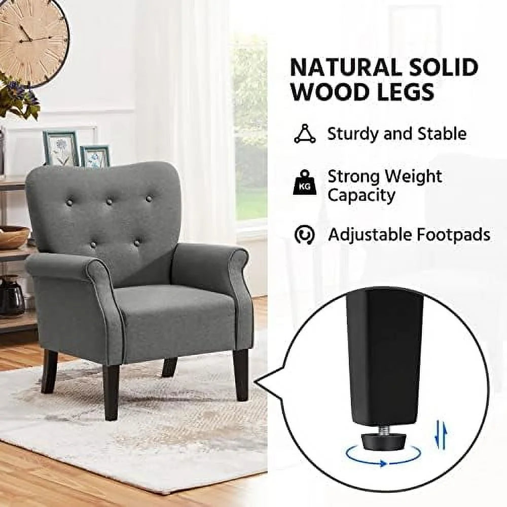 Mid Century PU Leather Accent Chair with Wood Legs and High Back V2828