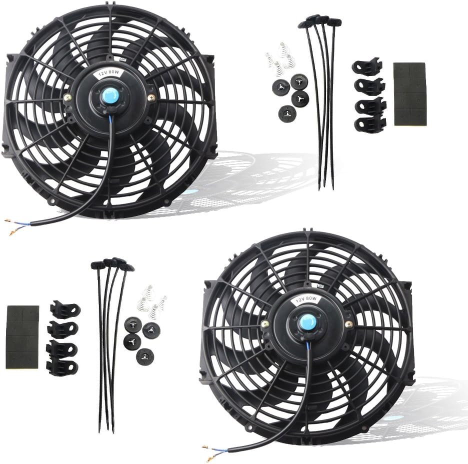Black Universal Electric Radiator Slim Fan 12V 10 Inch Set of 2 H81174
