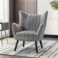 Gray Velvet Accent Armchair with Solid Wood Legs T779212