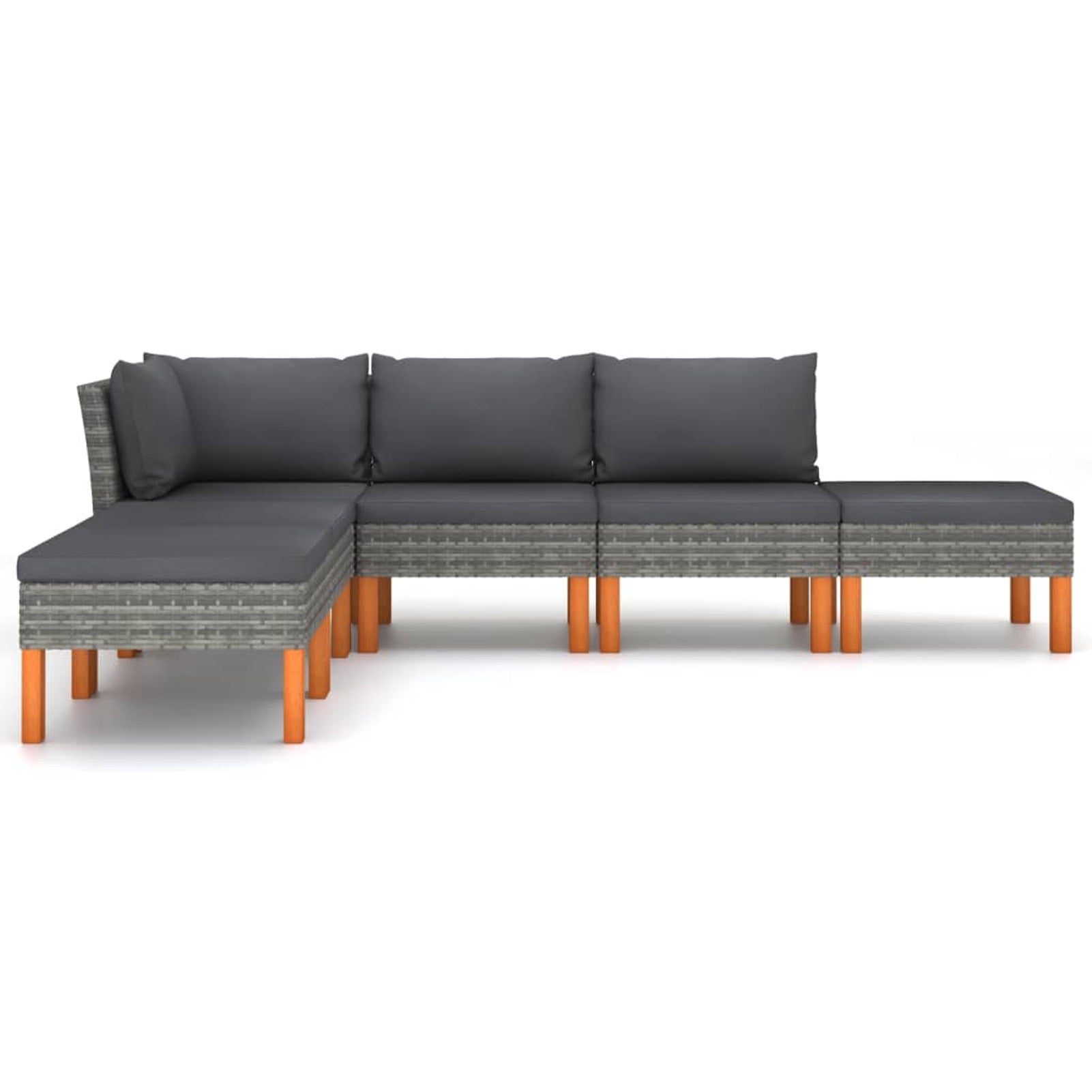 6 Piece Poly Rattan Garden Set with Cushions Gray D34364
