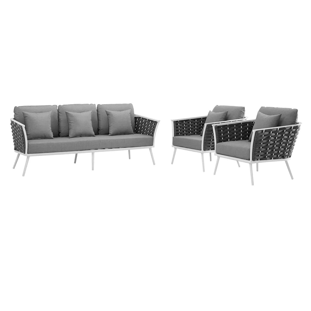 White Gray 3 Piece Aluminum Outdoor Sectional Sofa Set Y569112