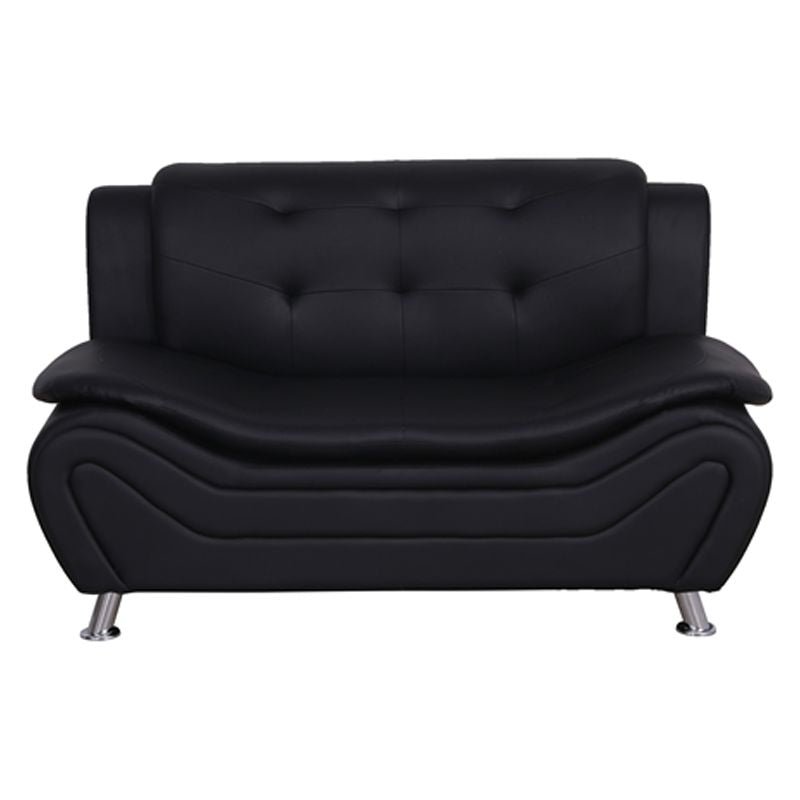 3-Piece Faux Leather Loveseat and 2 Club Chairs Set in Black B124