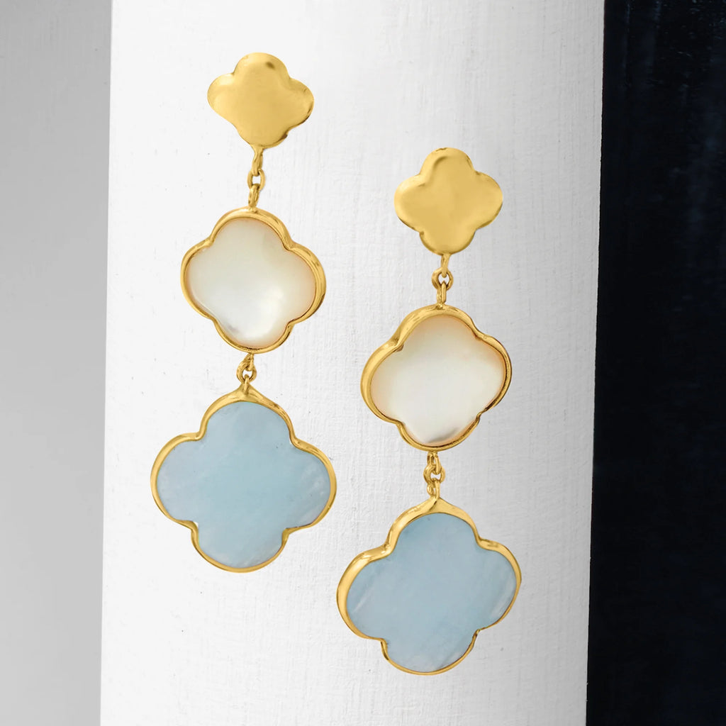 Aquamarine Clover Drop Earrings in 14kt Yellow Gold L230