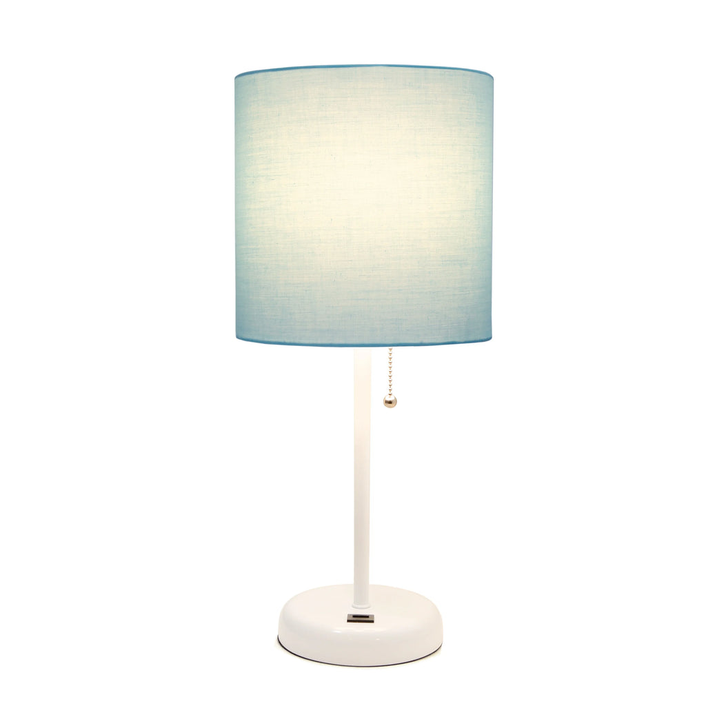 Aqua White Stick Lamp with Fabric Shade V32206
