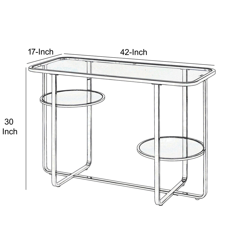 Silver Metal Sofa Table with Glass Top Q4343