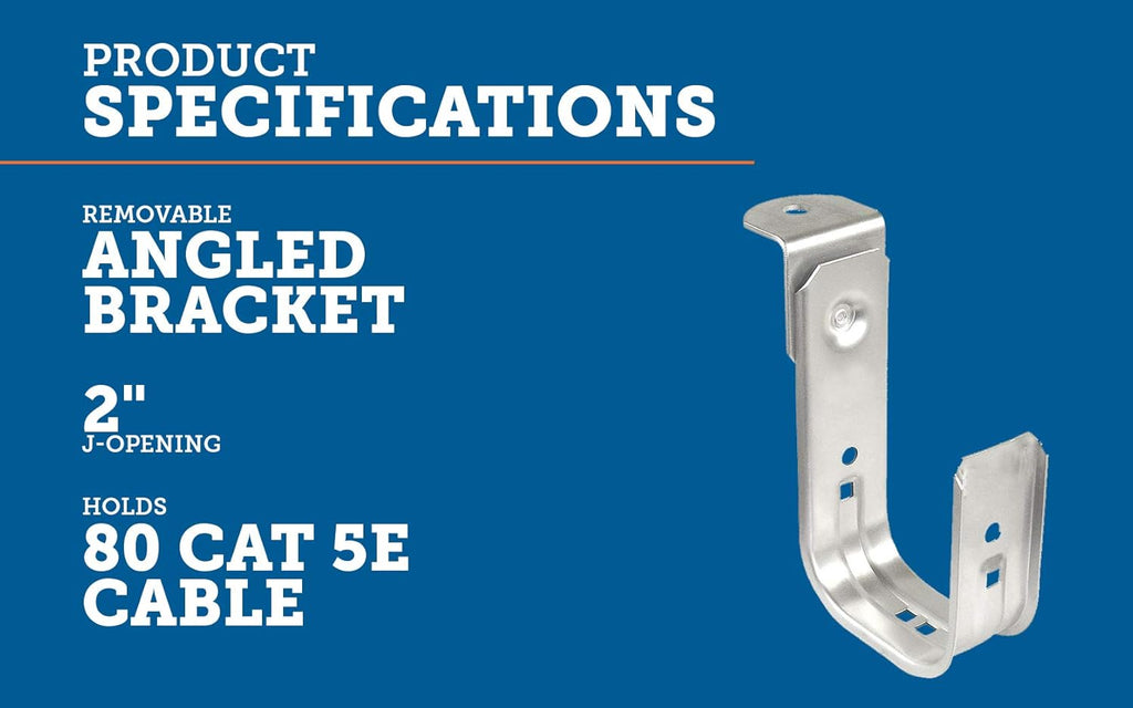 25 Pack Zinc Plated Steel Ceiling Mount J-Hook with Removable Angle Bracket Attachment C18850