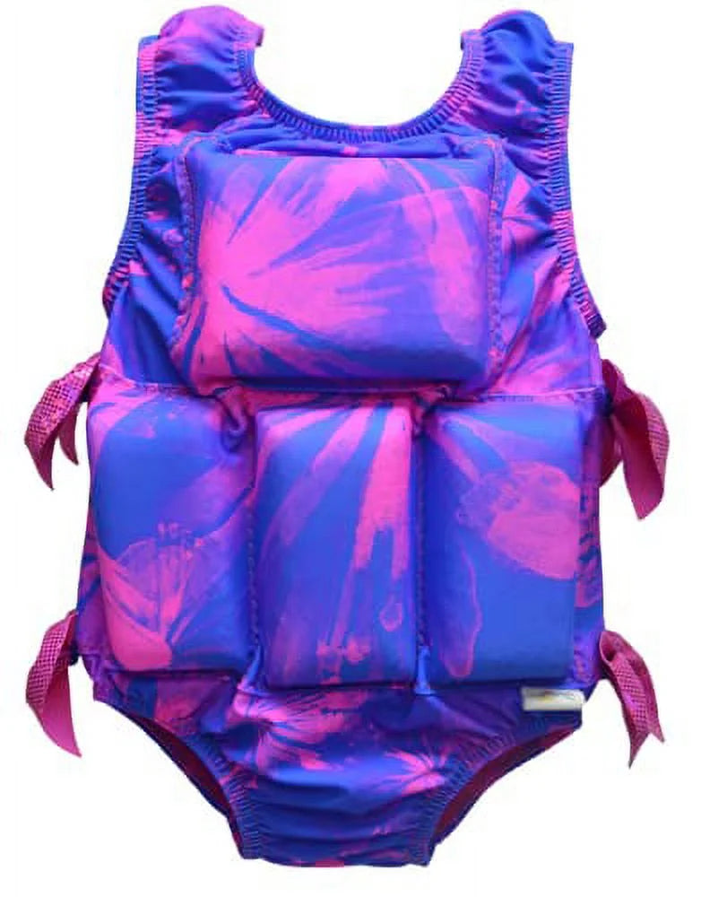 Coral Seersucker Girl's Swimwear Flotation Life Vest Swimsuit K141