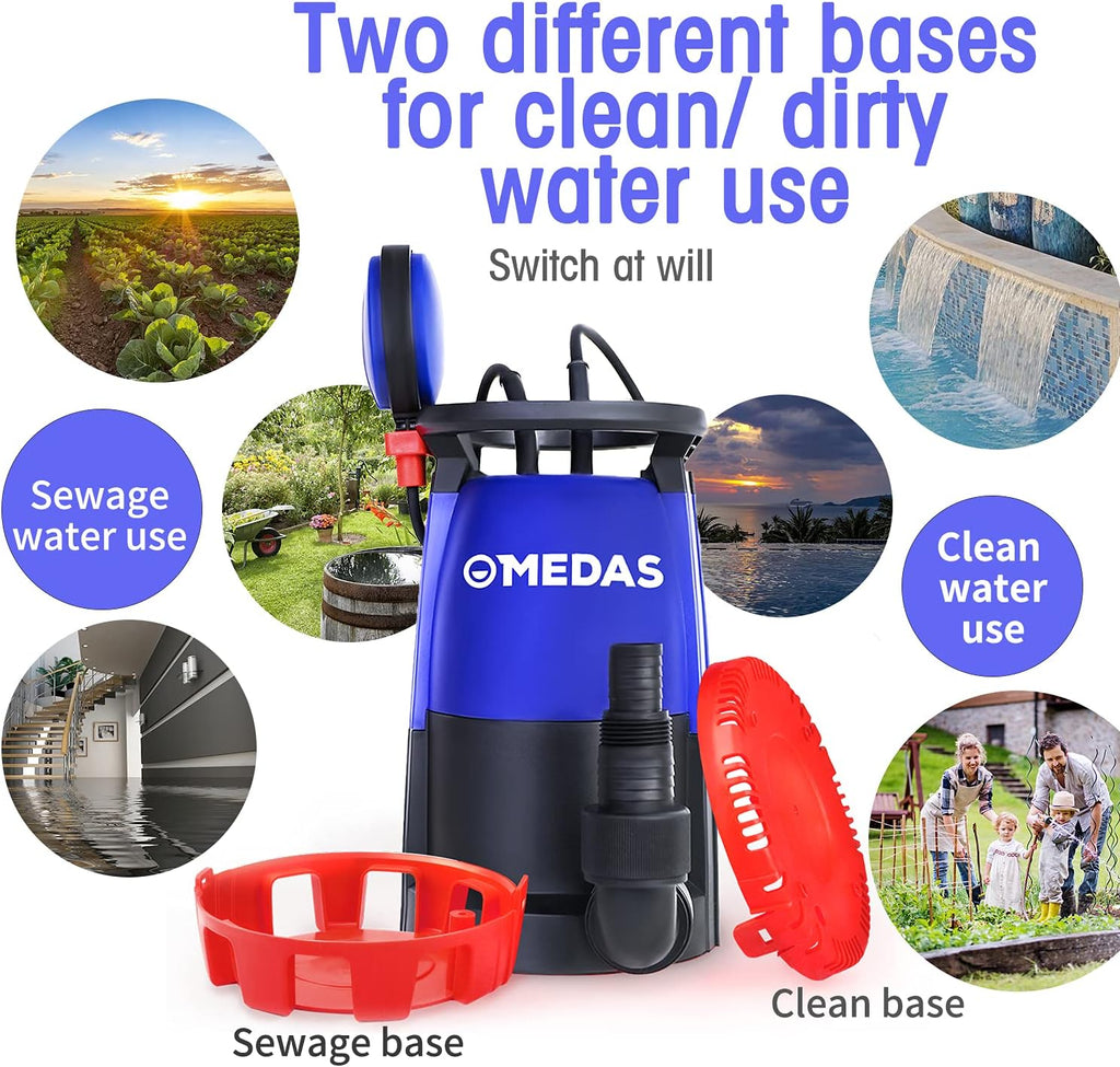 Submersible Sump Pump 3 in 1 Clean/Dirty Water Utility Water Pumps with Float Switch and 16.4ft Cable, Pack of 2 U792